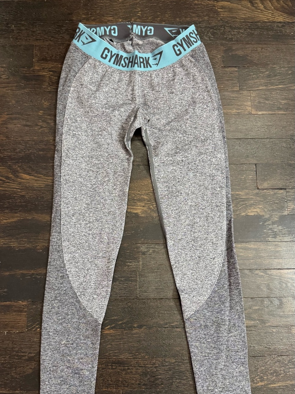 Gymshark Grey Seamless Leggings with Teal Logo Waistband